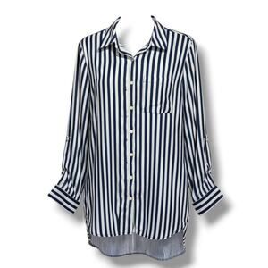 Jane & Delancey Women’s Blue White Vertical Stripe Button-Down Shirt – Medium